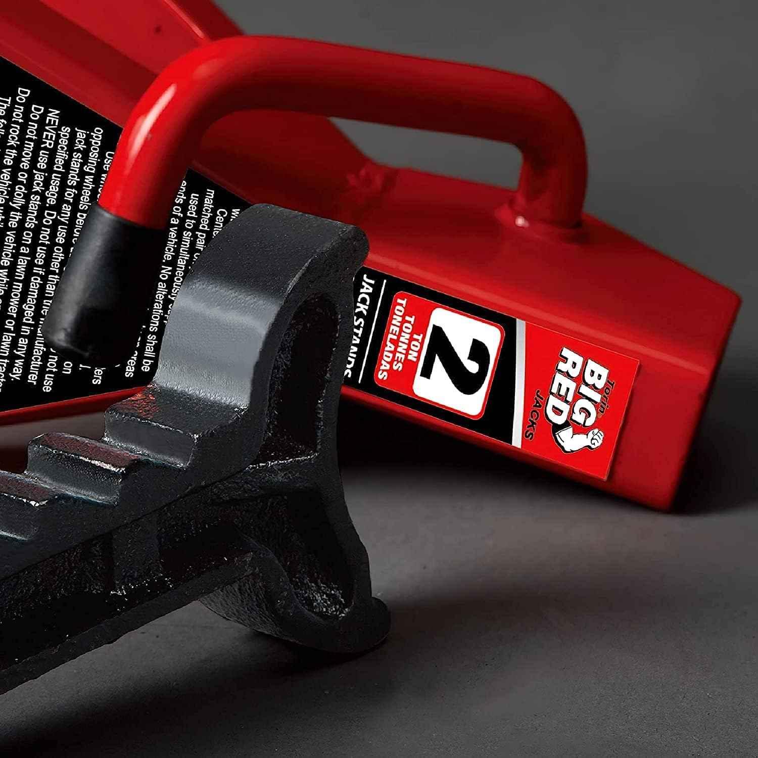 BIG RED AT42002R-3 Torin Jack Stands (1 Pair): Exceptional Use for Cars, Sedans, and Most Automobiles - 2 Ton (4,000 lb.) Capacity, Red - Track Minded HPDE, LLC