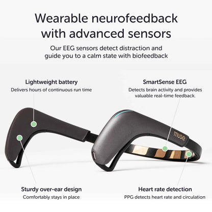 MUSE 2: The Brain Sensing Headband USB-C- EEG MUSE Headband Meditation Tracker - Multi Sensor Biofeedback Devices for Home Use with Responsive Sound Feedback Guidance - Neurofeedback Devices - Track Minded HPDE, LLC