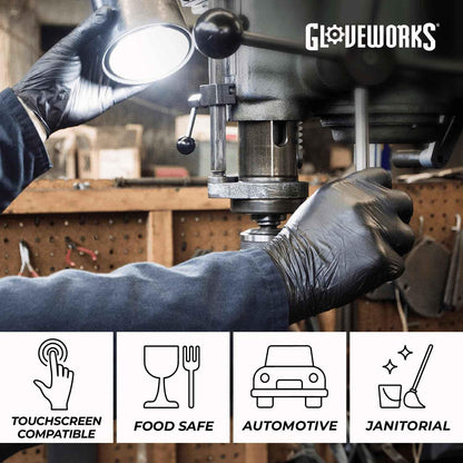 GLOVEWORKS Black Disposable Nitrile Industrial Gloves, 5 Mil, Latex & Powder-Free, Food-Safe, Textured, X-Large, Box of 100 - Track Minded HPDE, LLC
