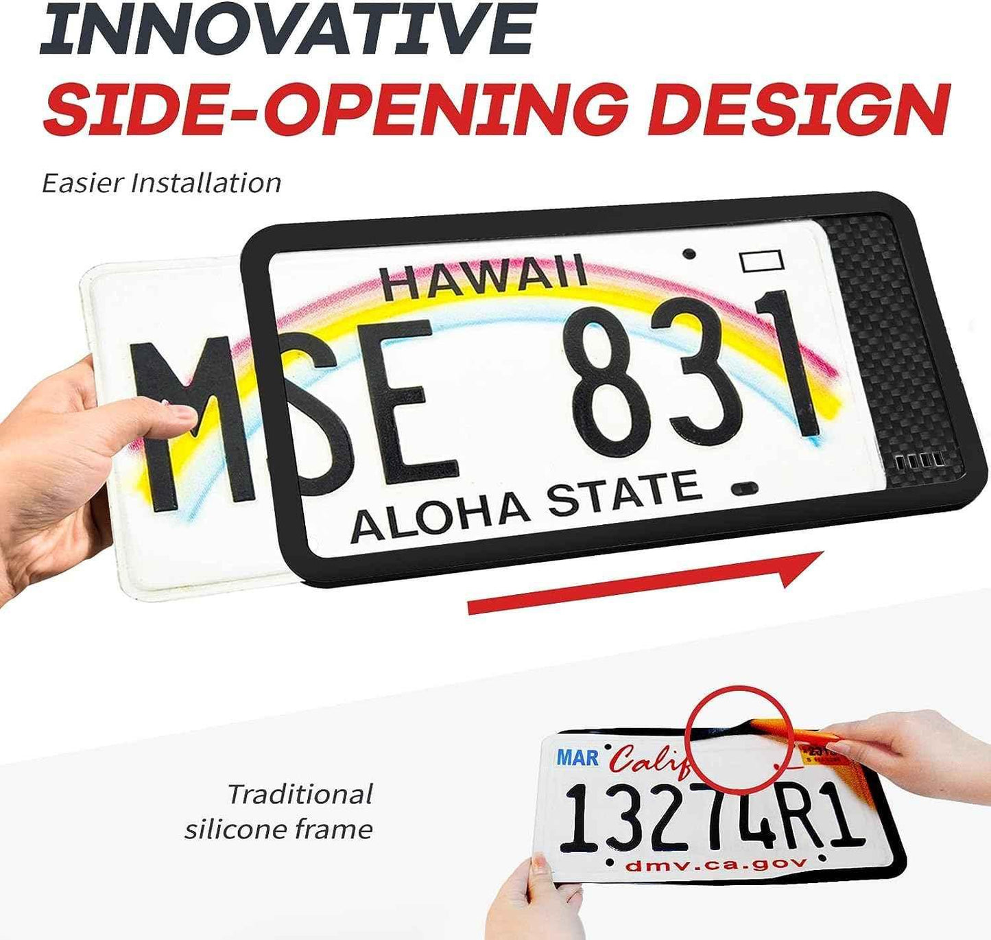 Aujen Silicone License Plate Frames,2 Pack Black Side-Opening License Bracket Holder with Easy Installation, License Plate Frame Without Obstruction.Rustproof, Rattle Proof & Weatherproof Universal - Track Minded HPDE, LLC