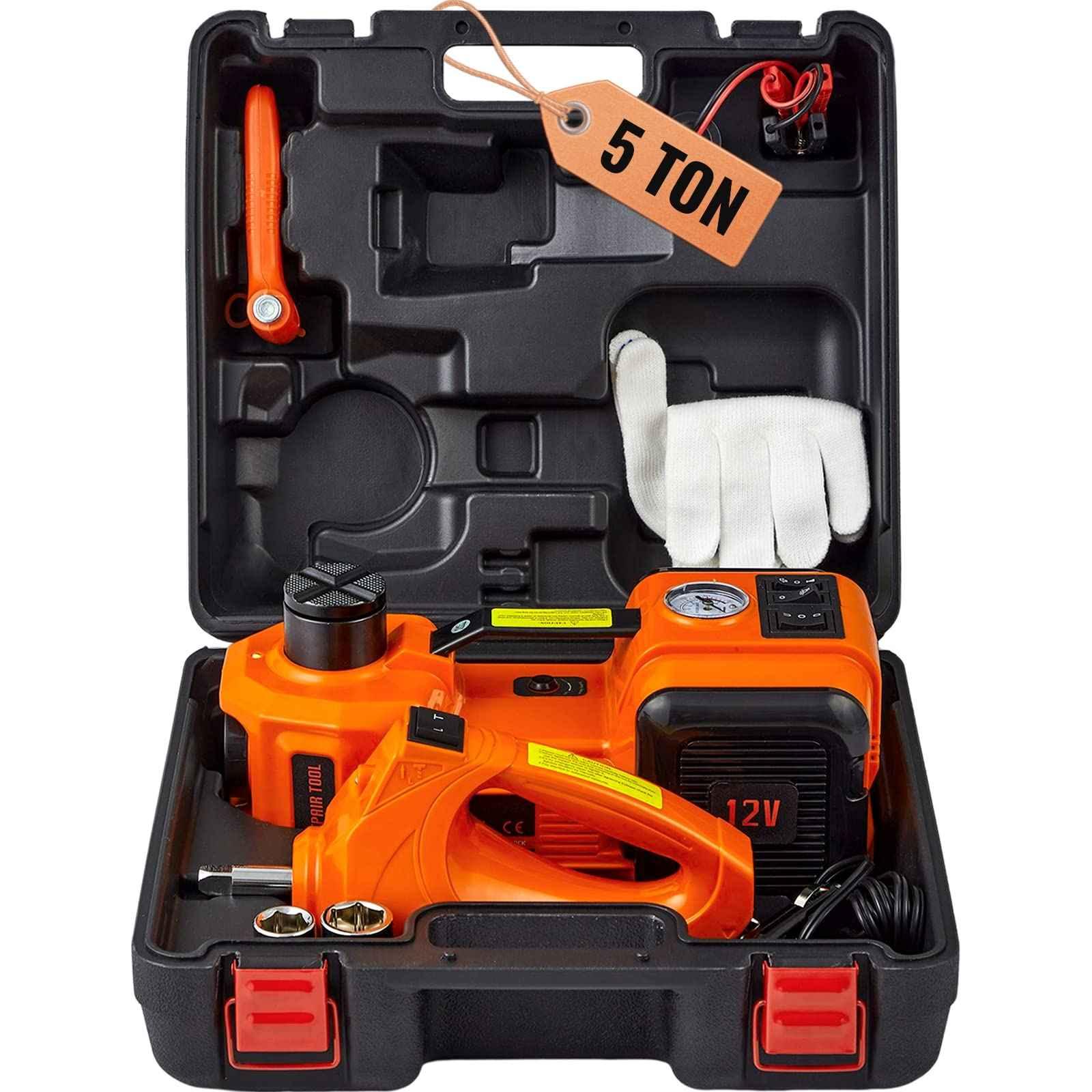 VEVOR Electric Car Jack, 5 Ton/11023 LBS Hydraulic Jack Lift with Electric Impact Wrench, Built-in Inflatable Pump, and LED Light for SUV MPV Sedan Truck Garage Repair - Track Minded HPDE, LLC