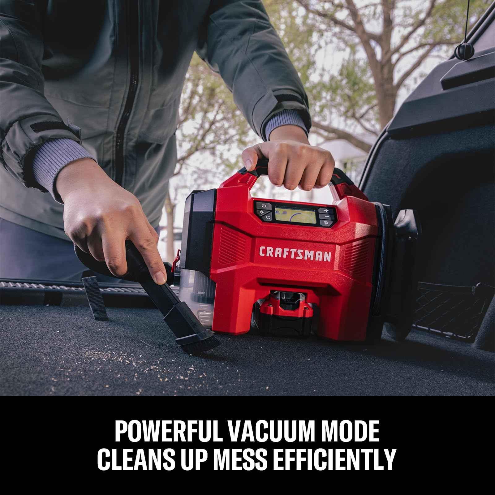 CRAFTSMAN 3-in-1 Tire Inflator Kit with Battery & Charger, 160 PSI Portable Air Compressor, Car Vacuum & Dust Blower with LED Light (Includes 4.0Ah Battery & 12V Charger) - Track Minded HPDE, LLC