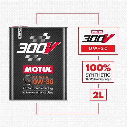 Motul 110856 300V 0W-30 POWER Car Racing Motor Oil Full Synthetic Engine Lubricant 2 Liter High Performance 4-Stroke Ester Core - Track Minded HPDE, LLC