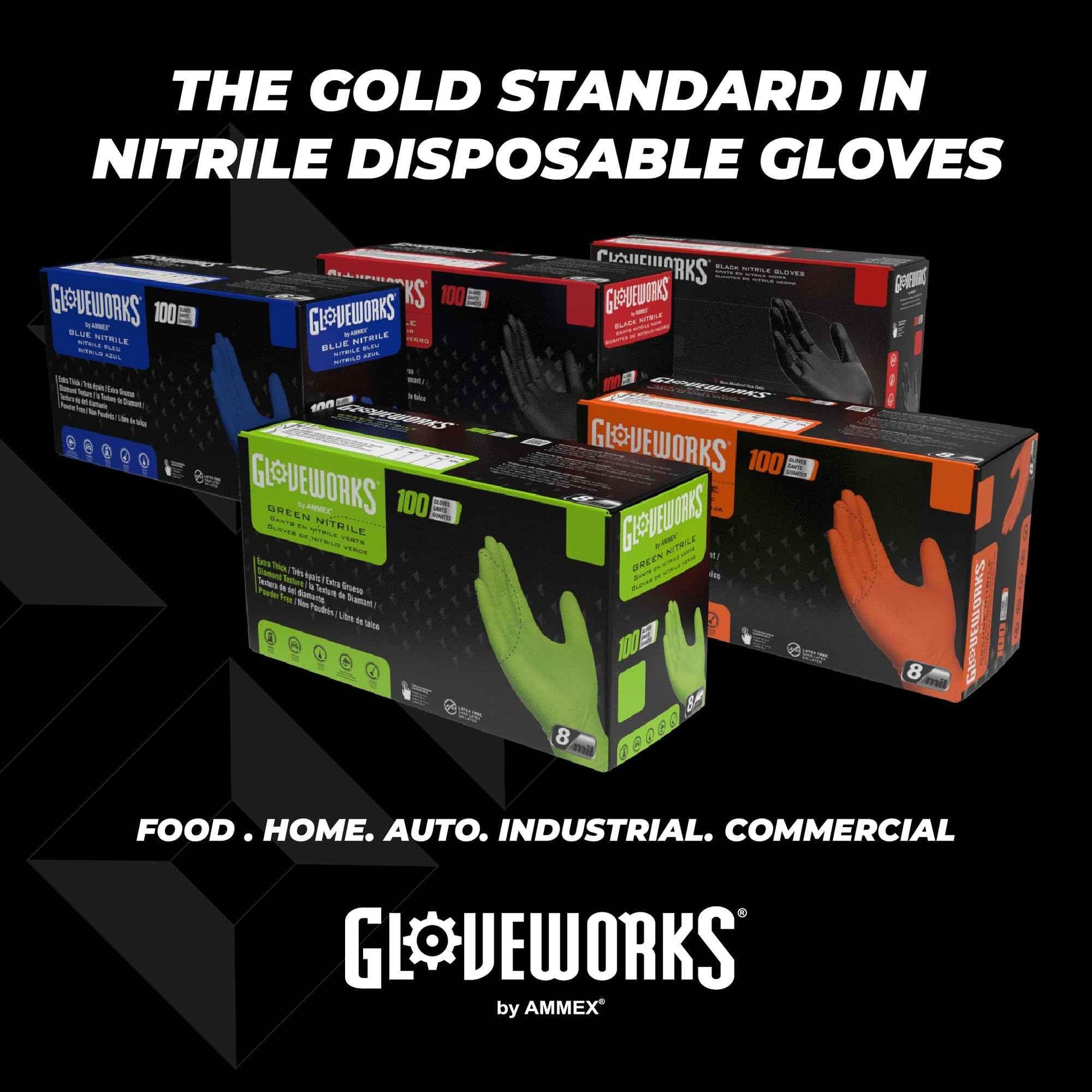 GLOVEWORKS HD Royal Blue Nitrile Industrial Disposable Gloves, 6 Mil Latex-Free, Raised Diamond Texture, Medium, Box of 100 - Track Minded HPDE, LLC