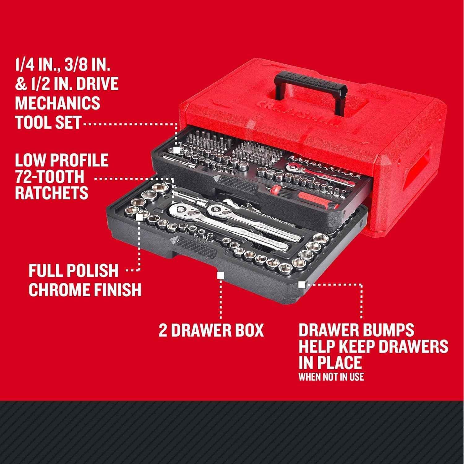 CRAFTSMAN Mechanics Tool Set, 256-Piece Hand Tool and Socket Set with 2-Drawer Tool Box (CMMT45256) - Track Minded HPDE, LLC