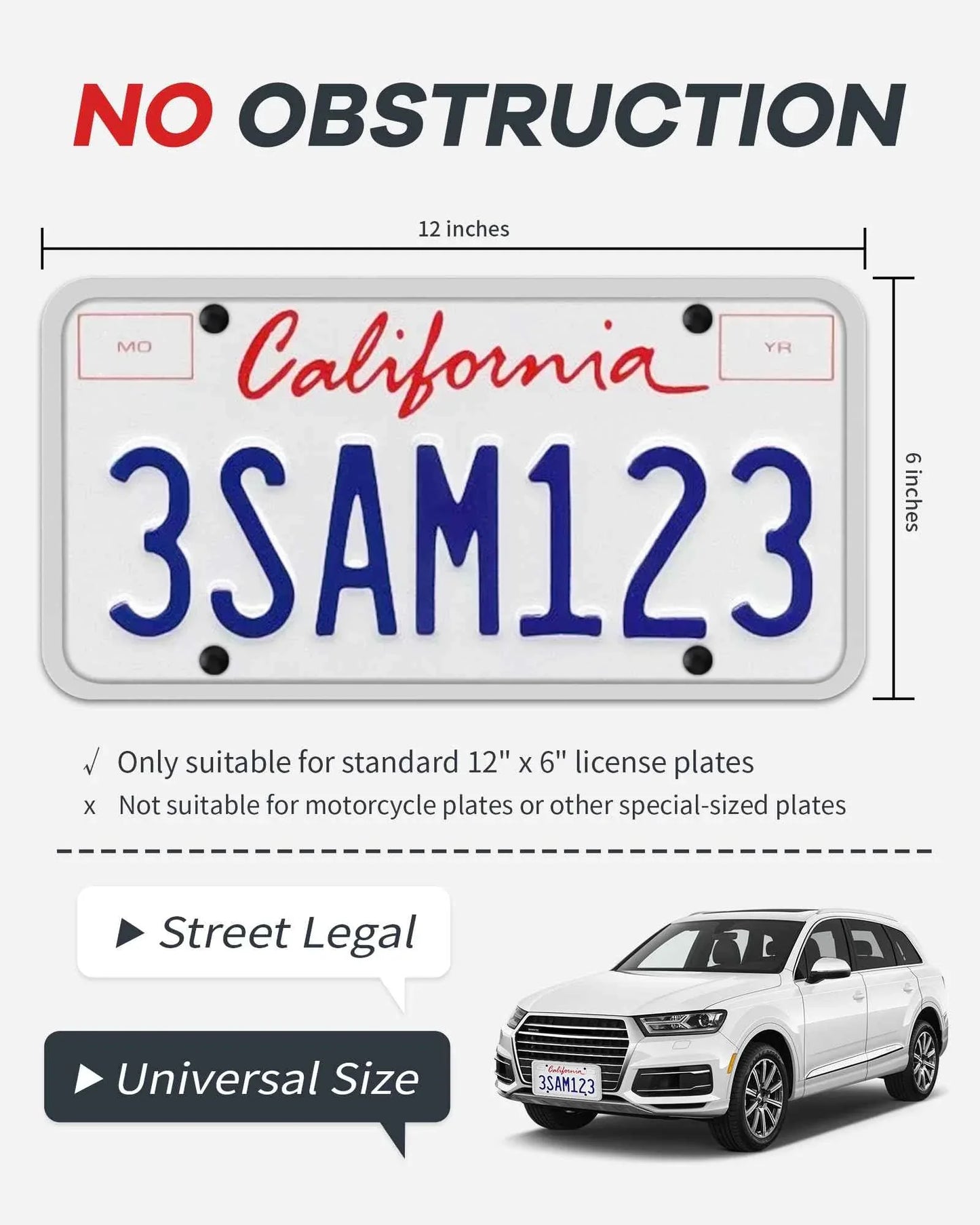 Aujen Silicone License Plate Frames, 2 Pack White Side-Opening License Bracket Holder, Without Obstruction. Rustproof, Rattle Proof & Weatherproof Universal - Track Minded HPDE, LLC