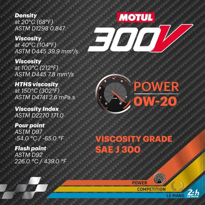 Motul 110813 300V 0W-20 POWER Car Racing Motor Oil Full Synthetic Engine Lubricant 2 Liter High Performance 4-Stroke Ester Core - Track Minded HPDE, LLC