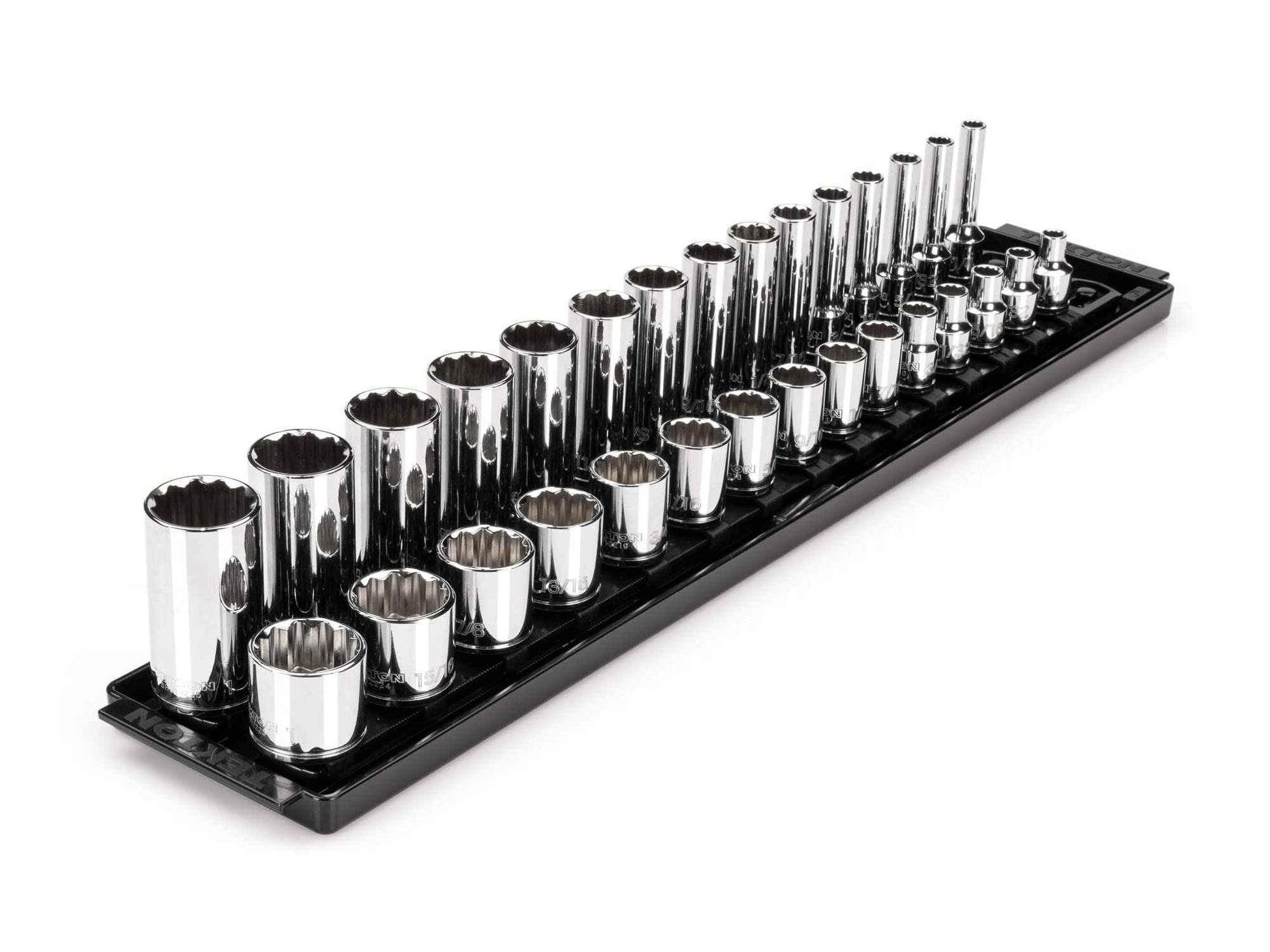 TEKTON 3/8 Inch Drive 12-Point Socket Set with Rails and Tray, 30-Piece (1/4-1 in.) | SHD91210 - Track Minded HPDE, LLC