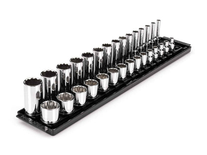 TEKTON 3/8 Inch Drive 12-Point Socket Set with Rails and Tray, 30-Piece (1/4-1 in.) | SHD91210 - Track Minded HPDE, LLC