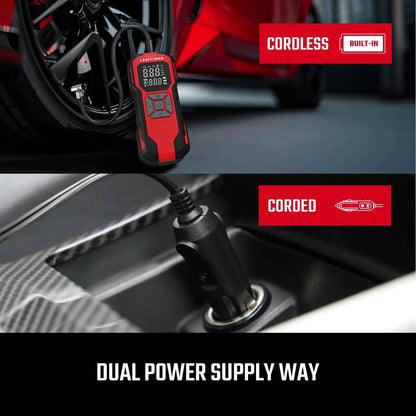 CRAFTSMAN Tire Inflator Portable Air Compressor, Cordless Mini Air Pump for Car Tires with Digital Tire Pressure Gauge, 6000mAh Battery Powered Air Pump, Max Pressure 150 PSI, 12V DC Corded - Track Minded HPDE, LLC