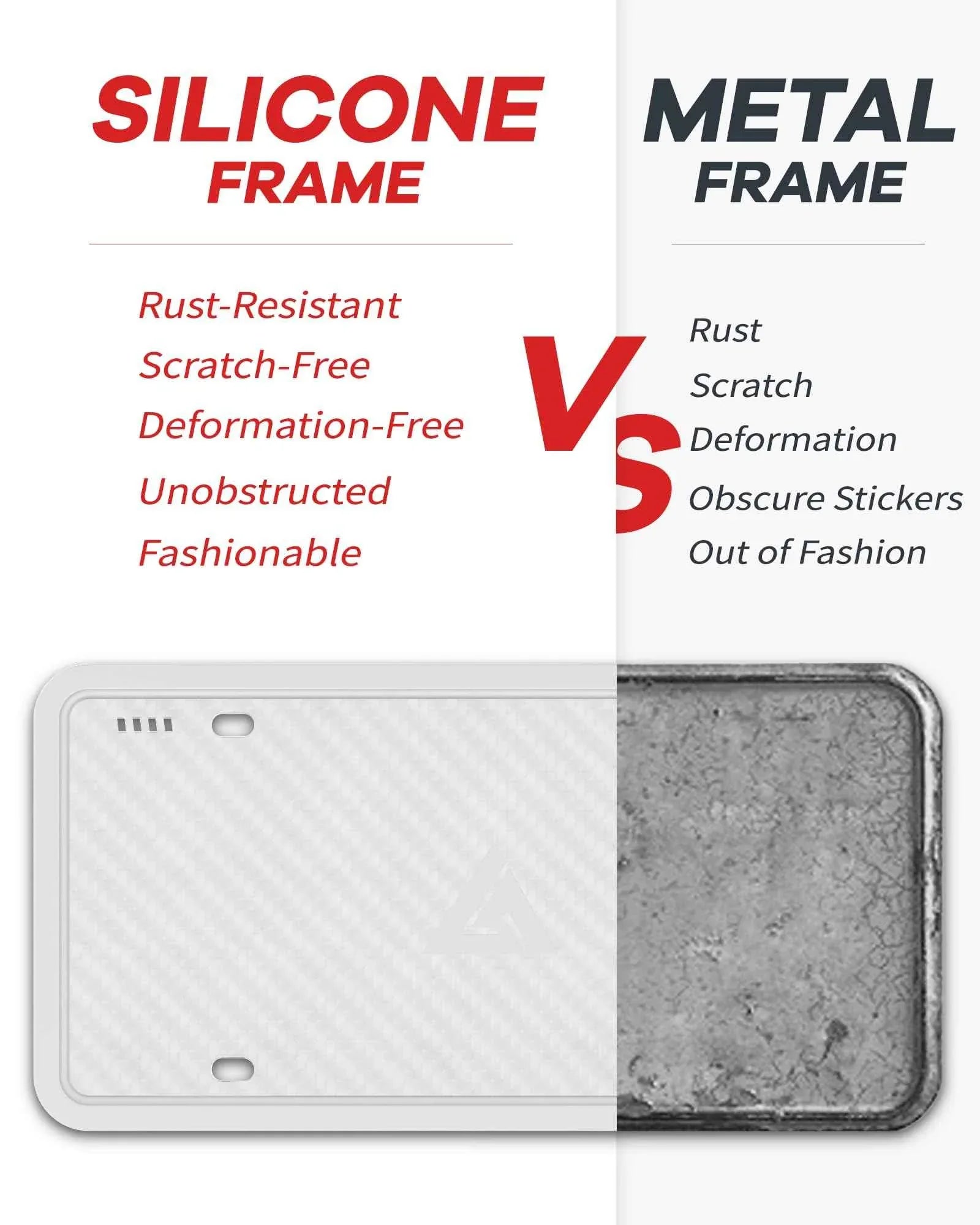 Aujen Silicone License Plate Frames, 2 Pack White Side-Opening License Bracket Holder, Without Obstruction. Rustproof, Rattle Proof & Weatherproof Universal - Track Minded HPDE, LLC