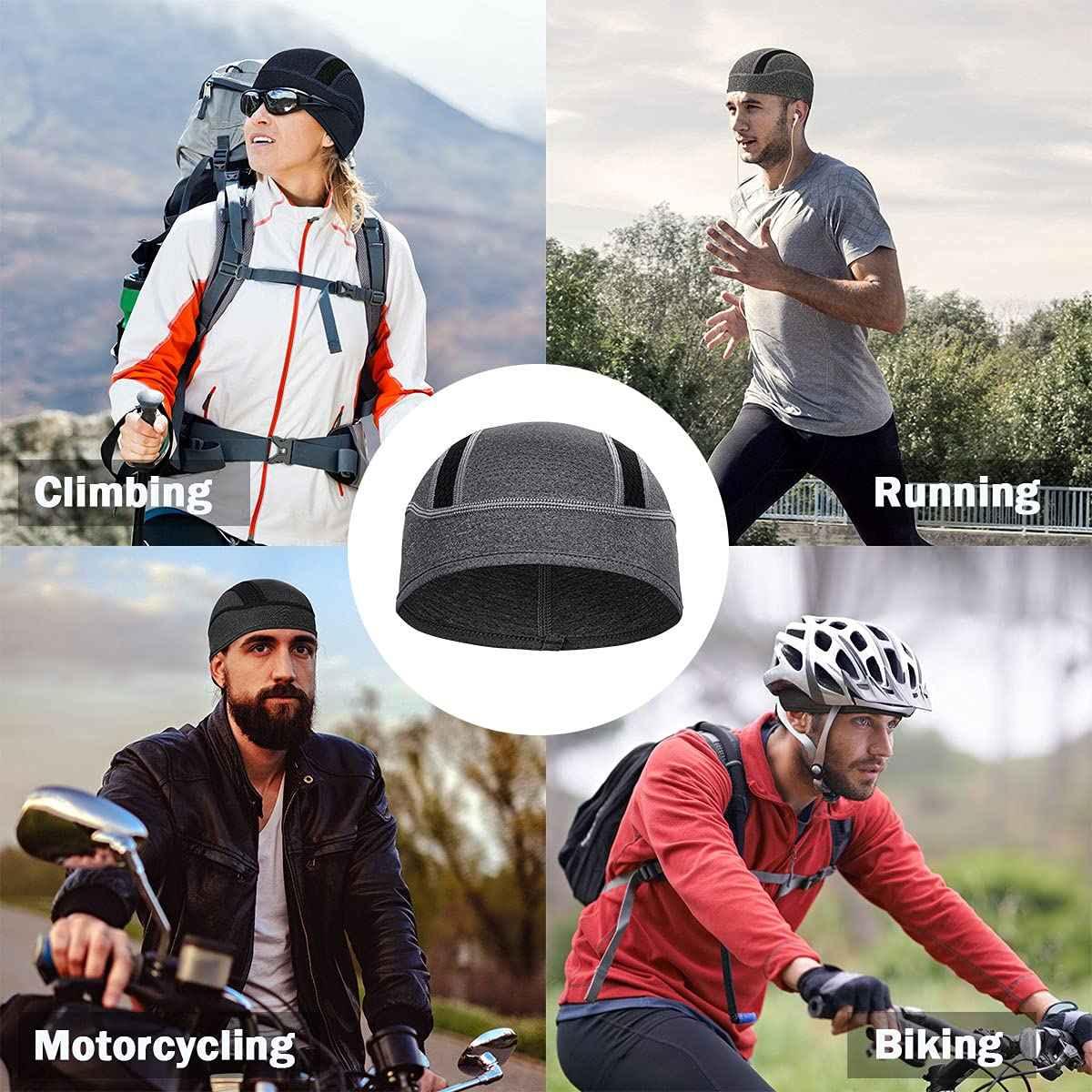 Skull Cap Helmet Liner Beanie, Cooling Mesh Cycling Running Hat for Men Women, Fits Under Helmets (Black & Dark Blue) - Track Minded HPDE, LLC