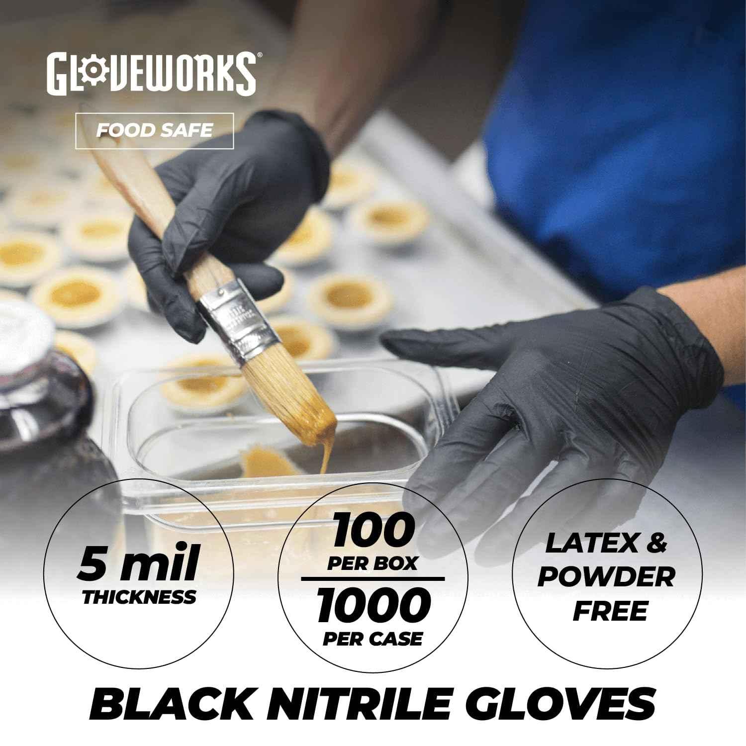 GLOVEWORKS Black Disposable Nitrile Industrial Gloves, 5 Mil, Latex & Powder-Free, Food-Safe, Textured, X-Large, Box of 100 - Track Minded HPDE, LLC