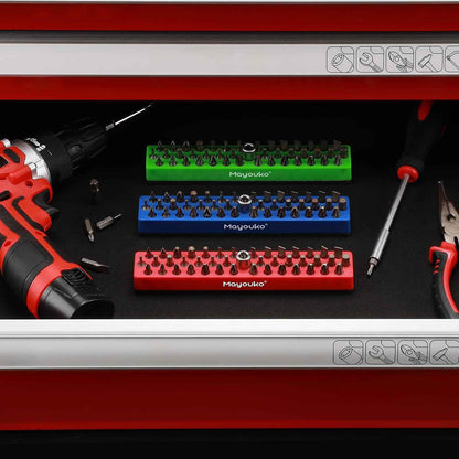 Mayouko 3PCS 1/4" Magnetic Hex Bit Holder Rack Organizer, 129 Holes, 1/4-Inch Drill Bit Holder, 3 Racks, Magnetic Bit Holder with Magnet Base for Screwdriver Bits - Track Minded HPDE, LLC