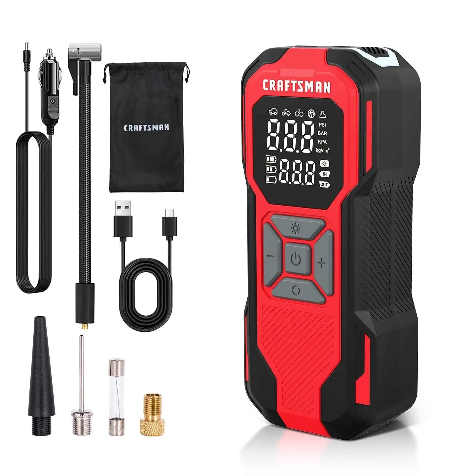 CRAFTSMAN Tire Inflator Portable Air Compressor, Cordless Mini Air Pump for Car Tires with Digital Tire Pressure Gauge, 6000mAh Battery Powered Air Pump, Max Pressure 150 PSI, 12V DC Corded - Track Minded HPDE, LLC