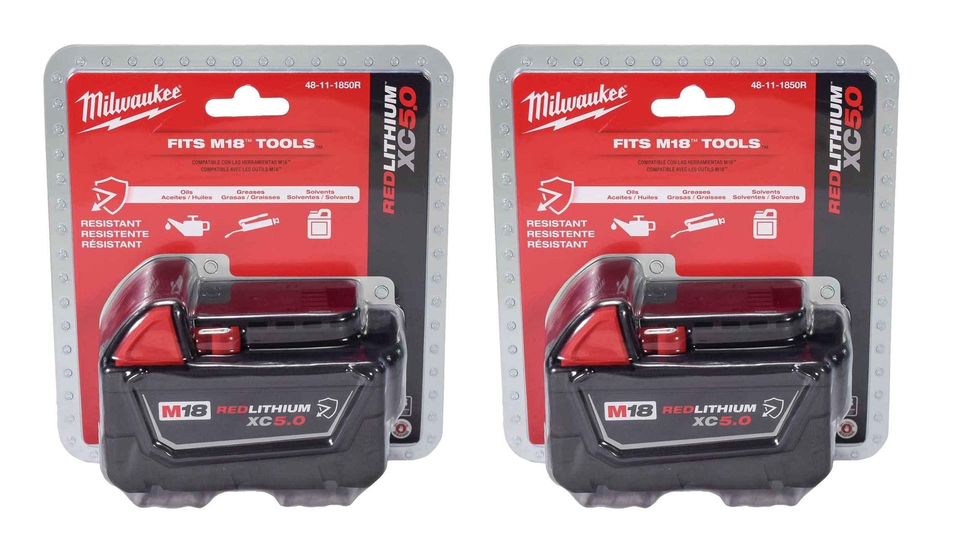 Milwaukee 48-11-1850R M18 18V 5Ah XC Extended Capacity Resistant Battery 2 Pack, (48-11-1850Rx2) - Track Minded HPDE, LLC