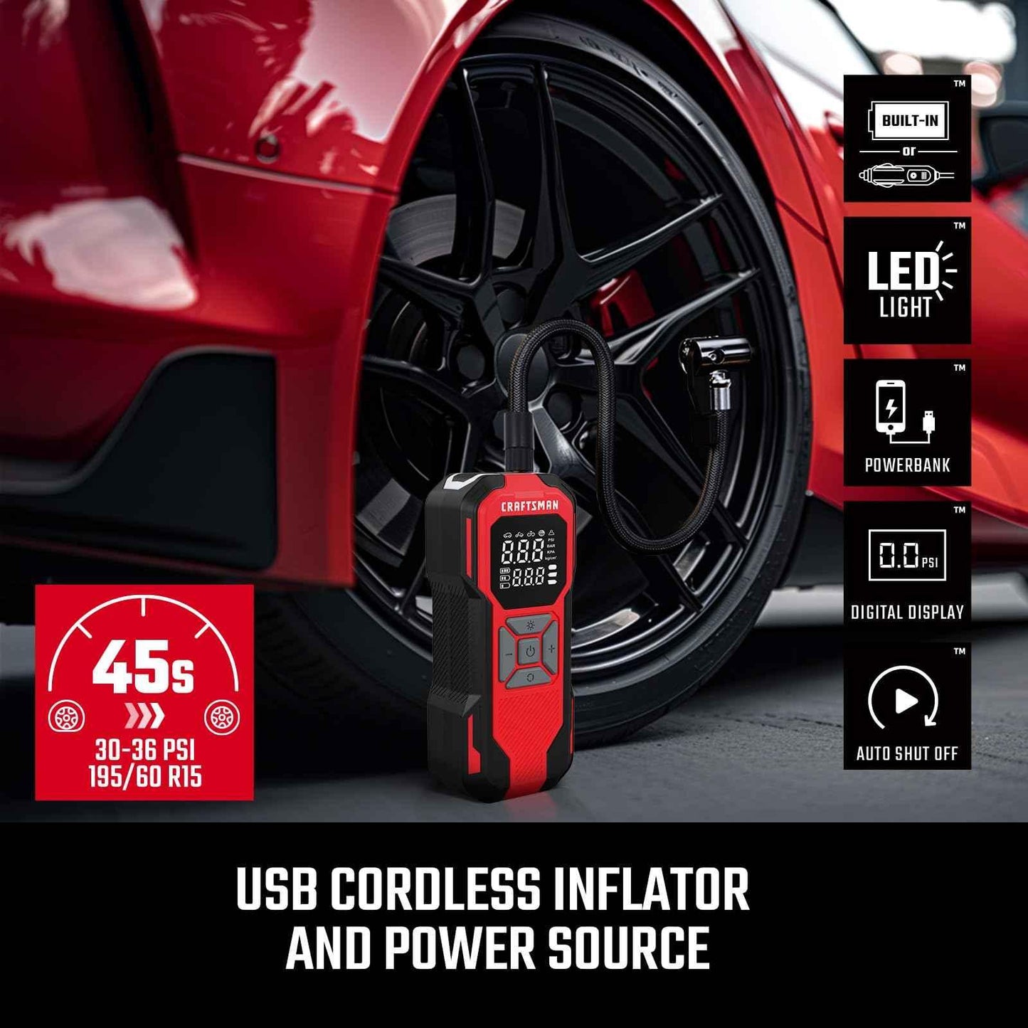 CRAFTSMAN Tire Inflator Portable Air Compressor, Cordless Mini Air Pump for Car Tires with Digital Tire Pressure Gauge, 6000mAh Battery Powered Air Pump, Max Pressure 150 PSI, 12V DC Corded - Track Minded HPDE, LLC