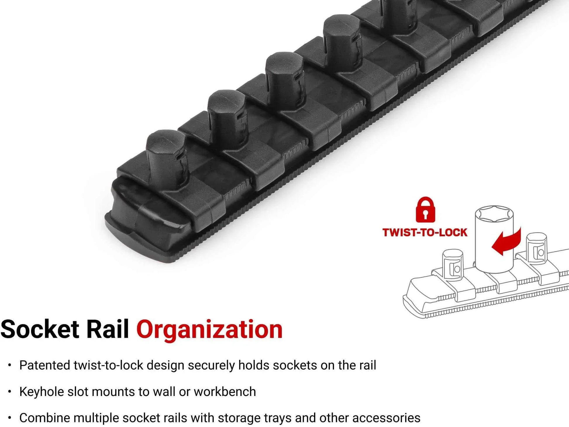 TEKTON 3/8 Inch Drive 12-Point Socket Set with Rails and Tray, 30-Piece (1/4-1 in.) | SHD91210 - Track Minded HPDE, LLC