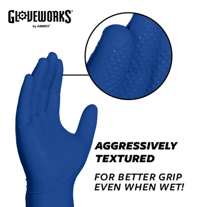 GLOVEWORKS HD Royal Blue Nitrile Industrial Disposable Gloves, 6 Mil Latex-Free, Raised Diamond Texture, Medium, Box of 100 - Track Minded HPDE, LLC