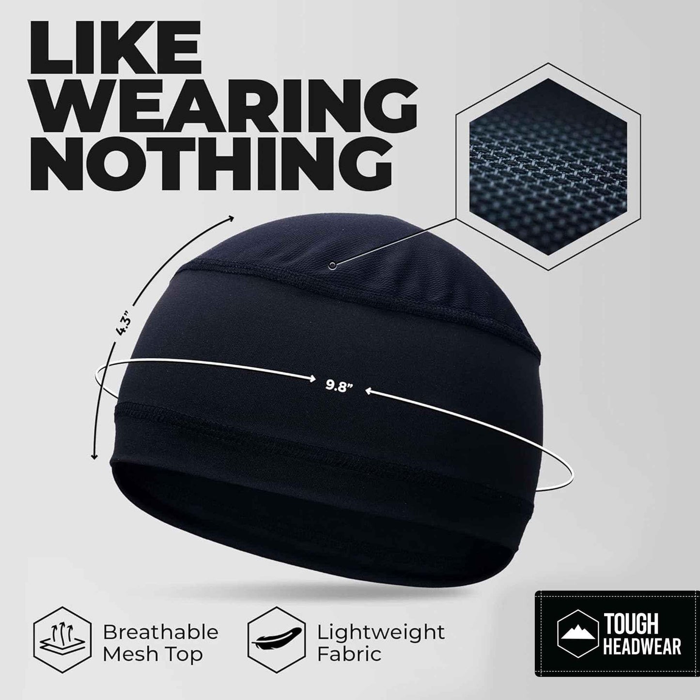 Tough Headwear Skull Cap - Skull Caps for Men - Motorcycle and Bike Helmet Liner - Hard Hat Cooling Hats - Mens and Womens No Sweat Head Caps - Cool Running Beanie Black - Track Minded HPDE, LLC