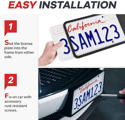 Aujen Silicone License Plate Frames,2 Pack Black Side-Opening License Bracket Holder with Easy Installation, License Plate Frame Without Obstruction.Rustproof, Rattle Proof & Weatherproof Universal - Track Minded HPDE, LLC