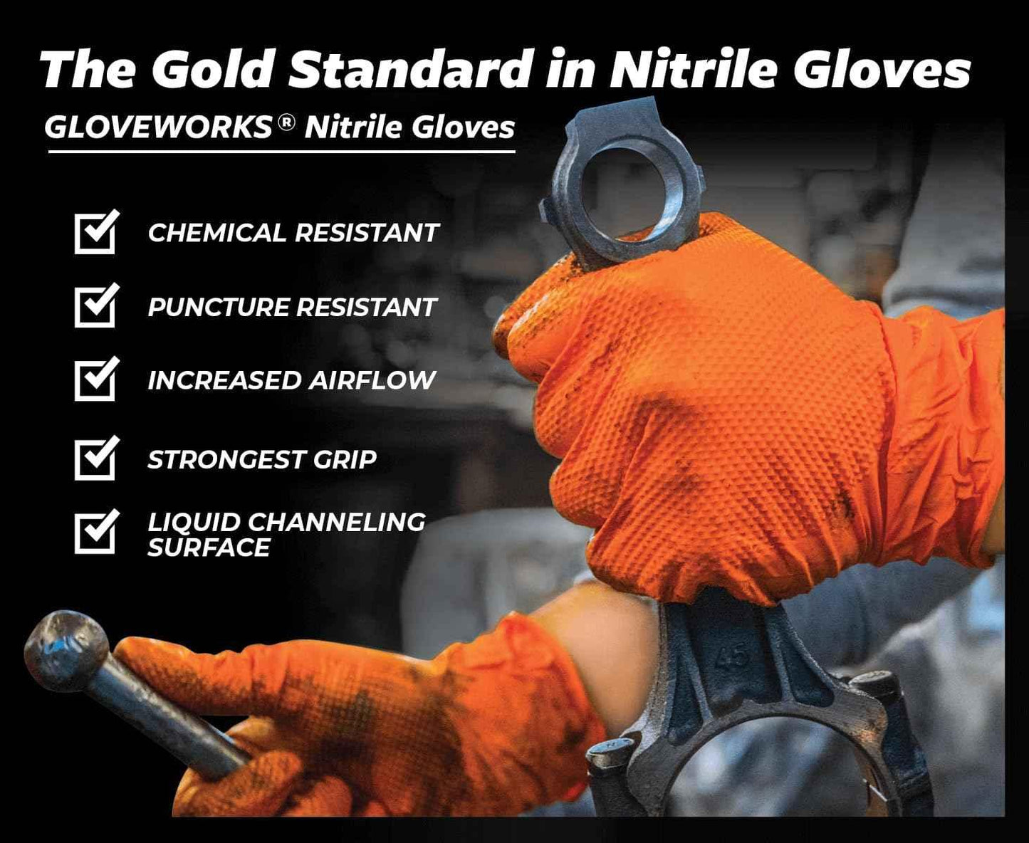 GLOVEWORKS HD Orange Nitrile Industrial Disposable Gloves, 8 Mil, Latex-Free, Raised Diamond Texture, Large, Box of 100 - Track Minded HPDE, LLC