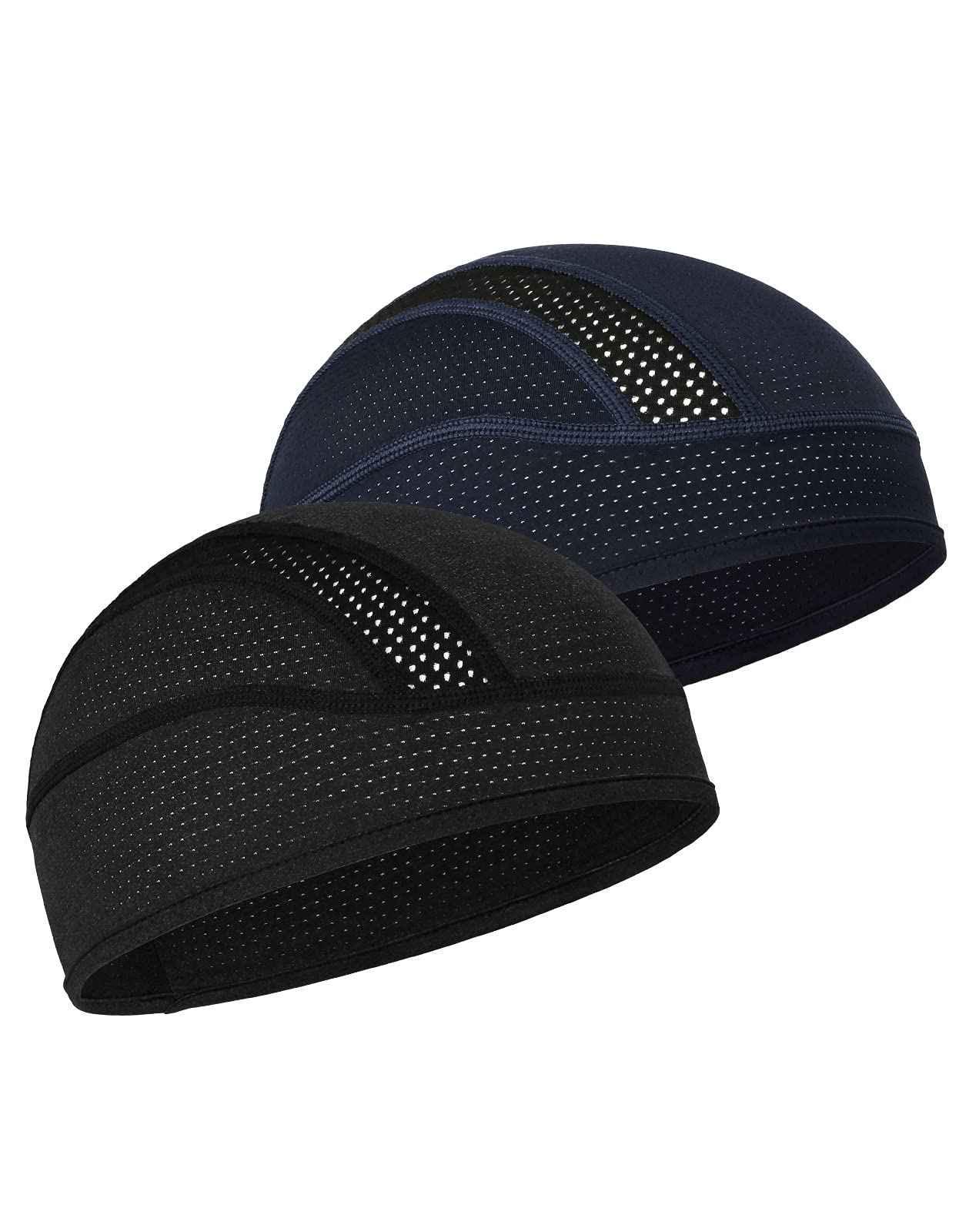 Skull Cap Helmet Liner Beanie, Cooling Mesh Cycling Running Hat for Men Women, Fits Under Helmets (Black & Dark Blue) - Track Minded HPDE, LLC