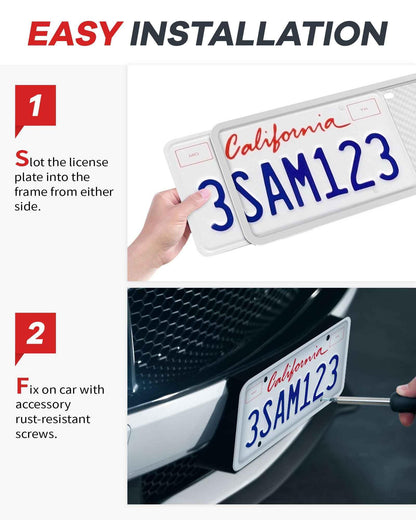 Aujen Silicone License Plate Frames, 2 Pack White Side-Opening License Bracket Holder, Without Obstruction. Rustproof, Rattle Proof & Weatherproof Universal - Track Minded HPDE, LLC