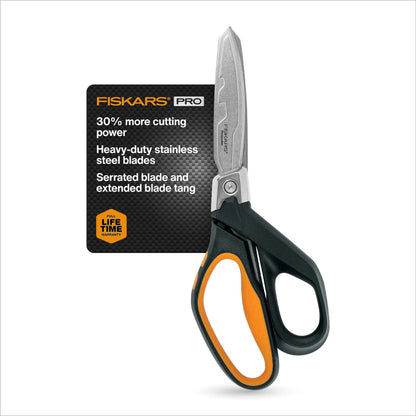 Fiskars Pro PowerArc Shop Shears, Heavy Duty Stainless Steel Scissor, Industrial Grade Tool for Building and Construction, 10 in, Orange/Black - Track Minded HPDE, LLC