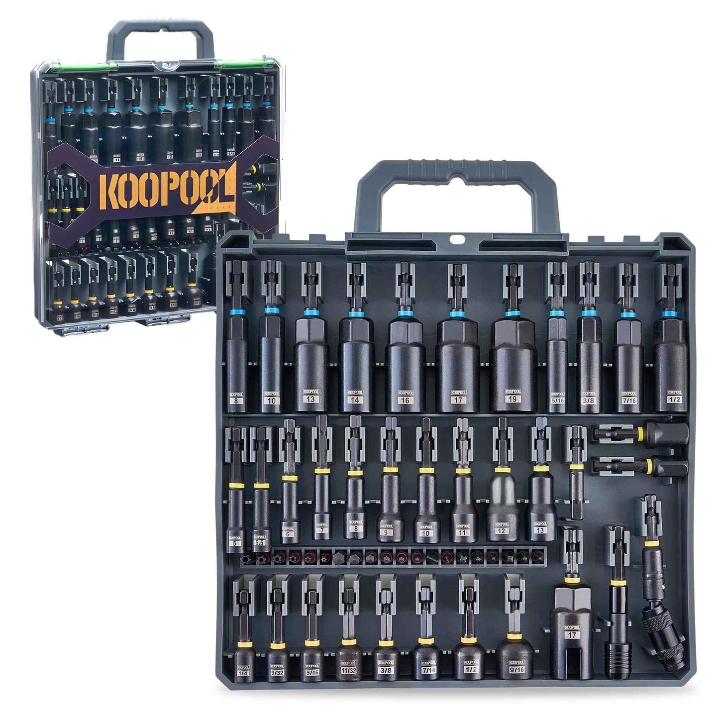 Impact Magnetic Nut Driver Set, 55PCS Impact Driver Bit Set, Deep Magnetic Nut Driver Set, Impact Socket Adapters, Wing Nut Driver, Bit Extension, 1/4'' Quick Change, Storage Box - Track Minded HPDE, LLC