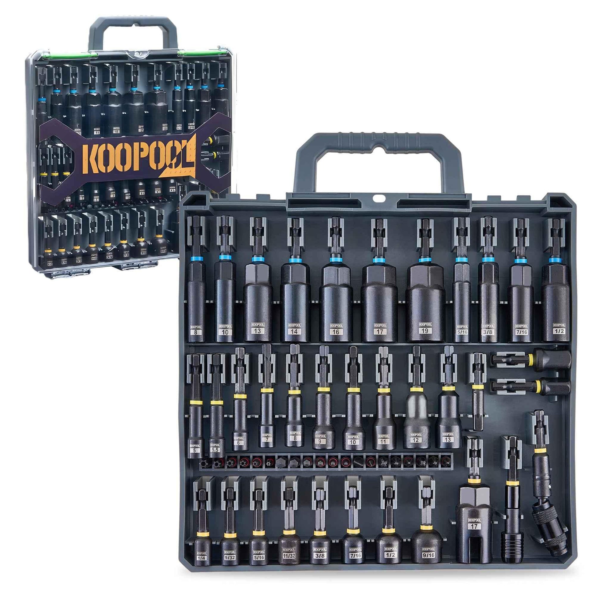 Impact Magnetic Nut Driver Set, 55PCS Impact Driver Bit Set, Deep Magnetic Nut Driver Set, Impact Socket Adapters, Wing Nut Driver, Bit Extension, 1/4'' Quick Change, Storage Box - Track Minded HPDE, LLC