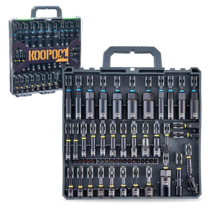 Impact Magnetic Nut Driver Set, 55PCS Impact Driver Bit Set, Deep Magnetic Nut Driver Set, Impact Socket Adapters, Wing Nut Driver, Bit Extension, 1/4'' Quick Change, Storage Box - Track Minded HPDE, LLC