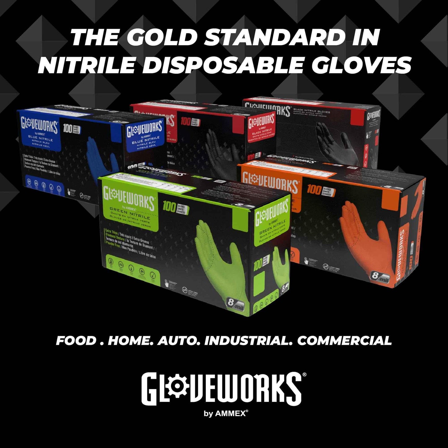 GLOVEWORKS Black Disposable Nitrile Industrial Gloves, 5 Mil, Latex & Powder-Free, Food-Safe, Textured, X-Large, Box of 100 - Track Minded HPDE, LLC