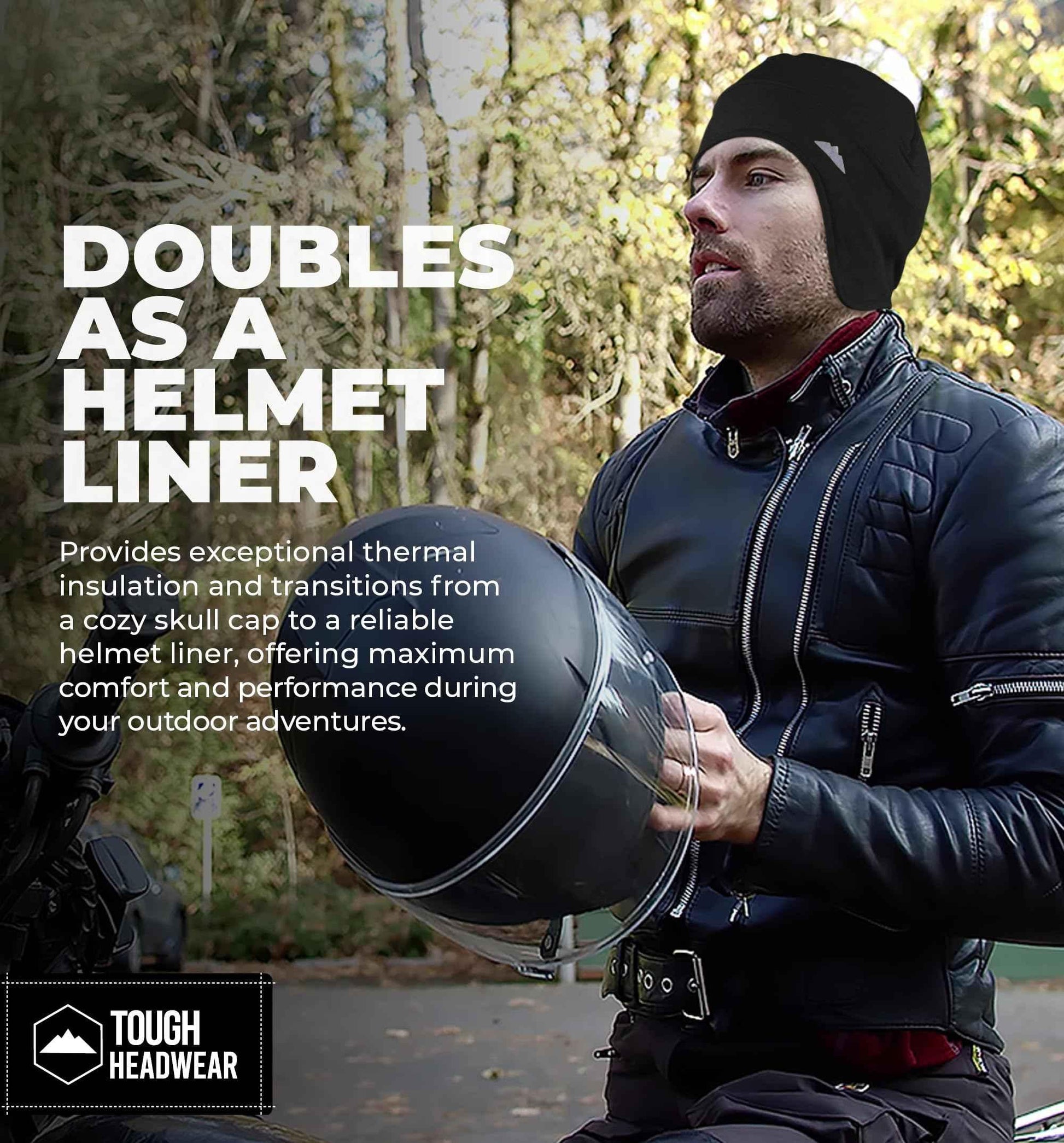 Tough Headwear Thermal Helmet Liner Skull Caps for Men - Winter Running Beanie, Helmet Cap & Cycling Caps for Running, Skiing, Winter Sports Black - Track Minded HPDE, LLC