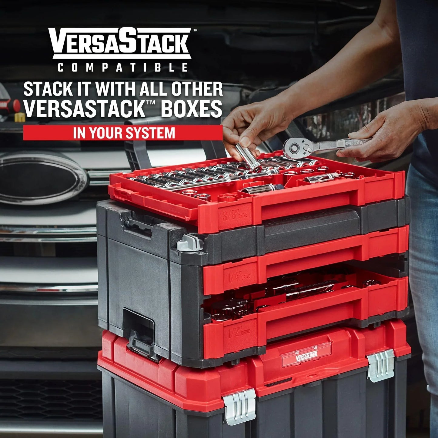 Craftsman Socket Set with Case VERSASTACK 230 Pcs Mechanics Tool Set, 1/4 in, 3/8 in, and 1/2 Drive, Standard and Deep Socket Set, Short and Long Arm Hex Keys (CMMT45306) - Track Minded HPDE, LLC