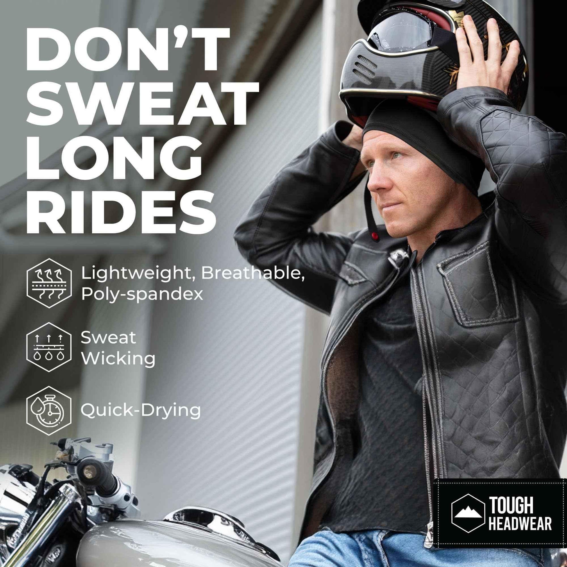 Tough Headwear Skull Cap - Skull Caps for Men - Motorcycle and Bike Helmet Liner - Hard Hat Cooling Hats - Mens and Womens No Sweat Head Caps - Cool Running Beanie Black - Track Minded HPDE, LLC