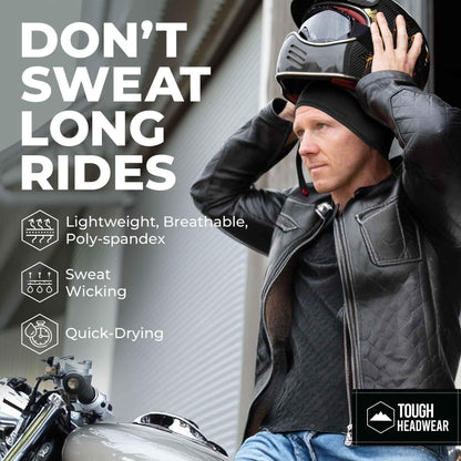Tough Headwear Skull Cap - Skull Caps for Men - Motorcycle and Bike Helmet Liner - Hard Hat Cooling Hats - Mens and Womens No Sweat Head Caps - Cool Running Beanie Black - Track Minded HPDE, LLC