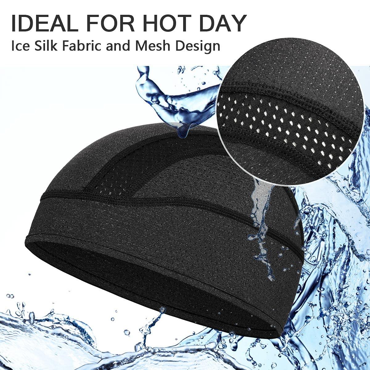 Skull Cap Helmet Liner Beanie, Cooling Mesh Cycling Running Hat for Men Women, Fits Under Helmets (Black & Dark Blue) - Track Minded HPDE, LLC