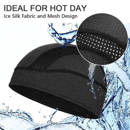 Skull Cap Helmet Liner Beanie, Cooling Mesh Cycling Running Hat for Men Women, Fits Under Helmets (Black & Dark Blue) - Track Minded HPDE, LLC