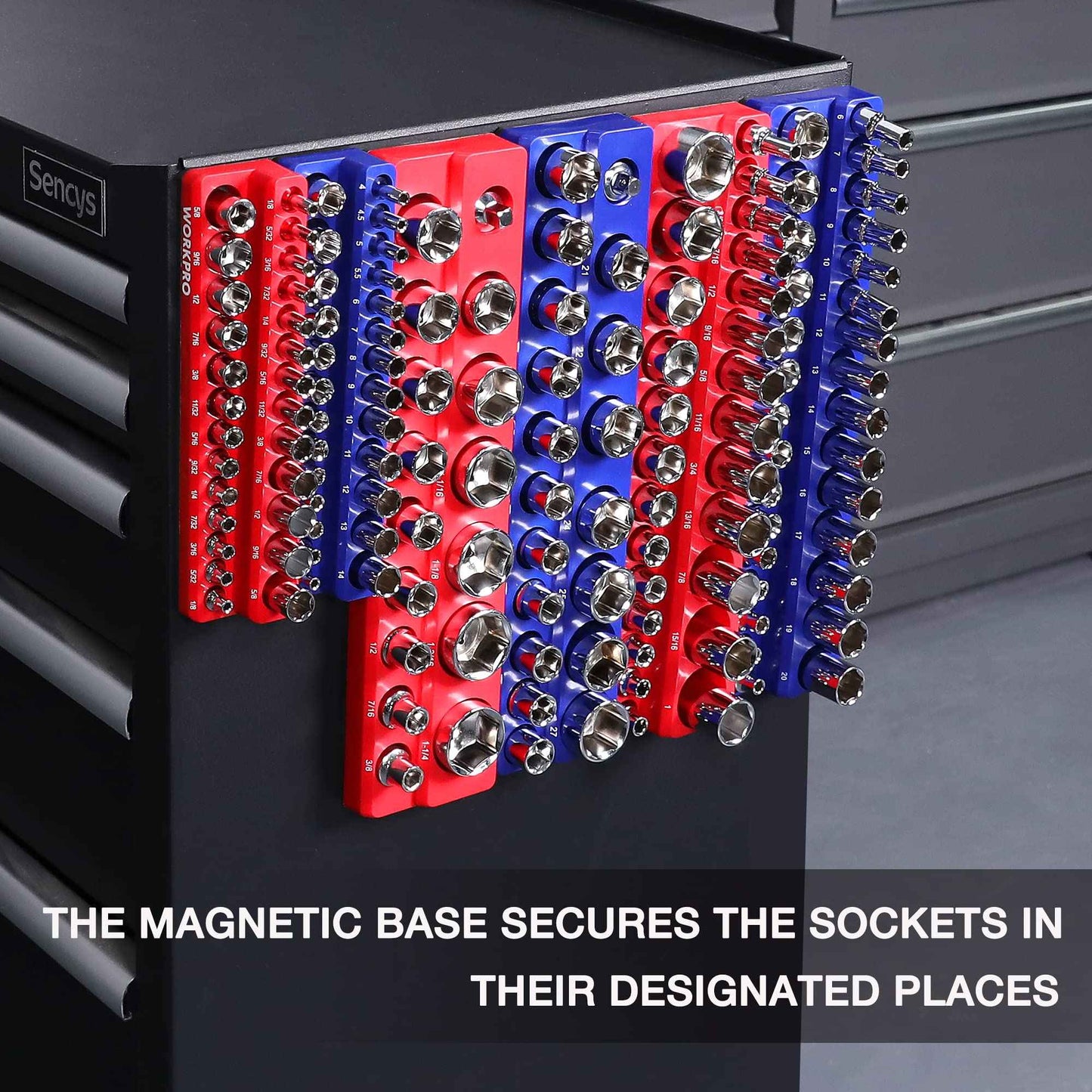 WORKPRO Magnetic Socket Organizer Set, 6-Piece Socket Holder Set Includes 1/4", 3/8", 1/2" Drive Metric SAE Socket Trays, Holds 143 Pieces Sockets, Christmas Gift for Men(Socket not Included) - Track Minded HPDE, LLC