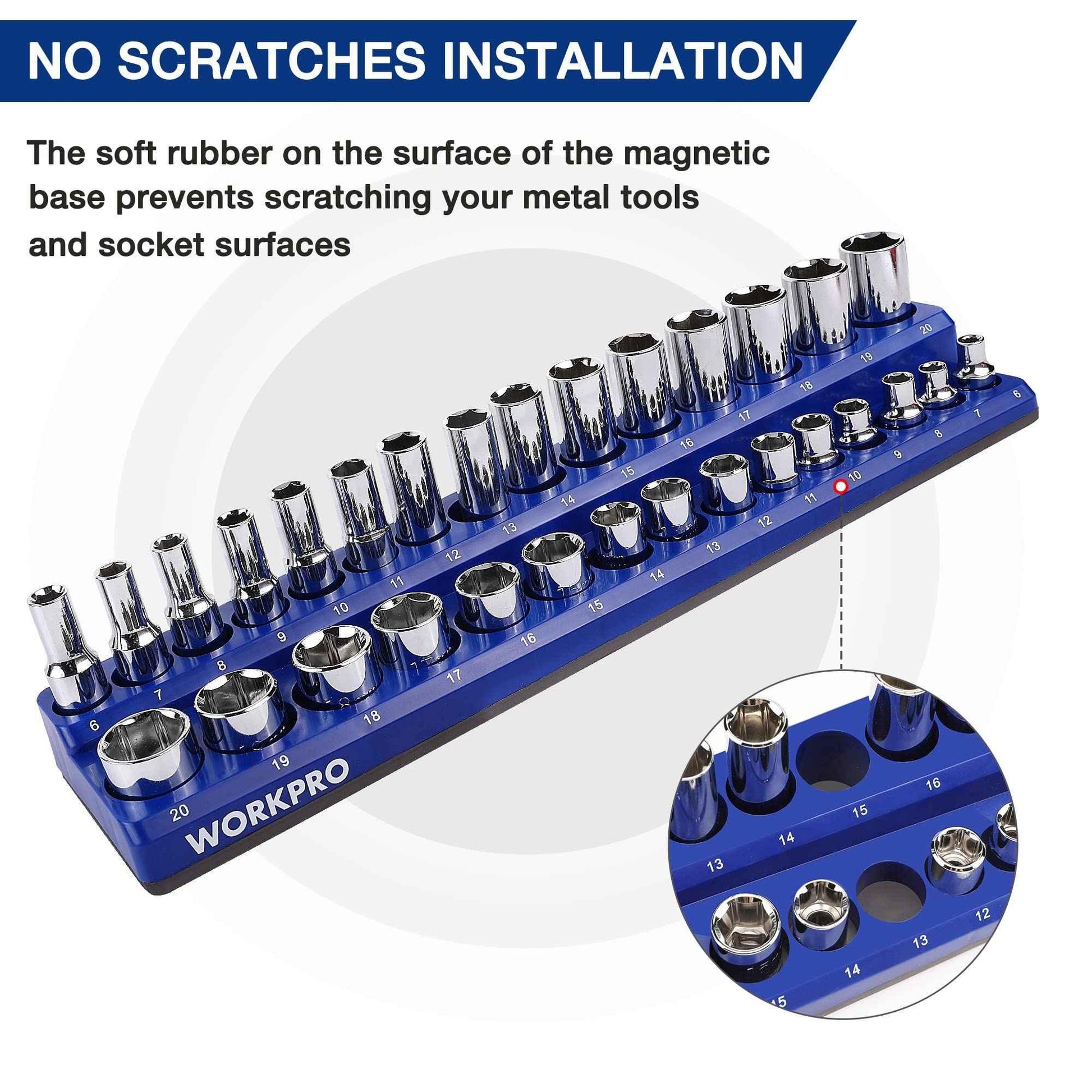 WORKPRO Magnetic Socket Organizer Set, 6-Piece Socket Holder Set Includes 1/4", 3/8", 1/2" Drive Metric SAE Socket Trays, Holds 143 Pieces Sockets, Christmas Gift for Men(Socket not Included) - Track Minded HPDE, LLC