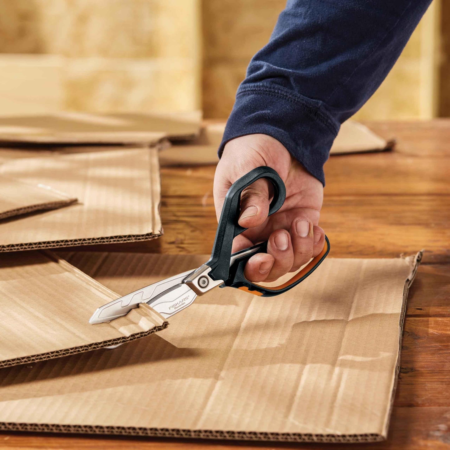 Fiskars PowerArc 8" Shop Shears, Heavy Duty Serrated Stainless Steel Scissors with Comfort Grip, Hardware Tool for Construction, Cut Materials like Insulation, Duct Tape, Cardboard, Rope and Tyvek - Track Minded HPDE, LLC