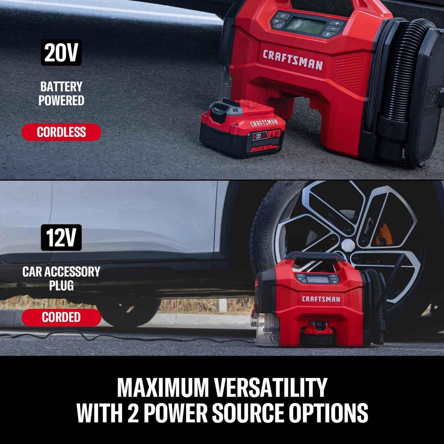 CRAFTSMAN 3-in-1 Tire Inflator Kit with Battery & Charger, 160 PSI Portable Air Compressor, Car Vacuum & Dust Blower with LED Light (Includes 4.0Ah Battery & 12V Charger) - Track Minded HPDE, LLC