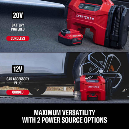 CRAFTSMAN 3-in-1 Tire Inflator Kit with Battery & Charger, 160 PSI Portable Air Compressor, Car Vacuum & Dust Blower with LED Light (Includes 4.0Ah Battery & 12V Charger) - Track Minded HPDE, LLC