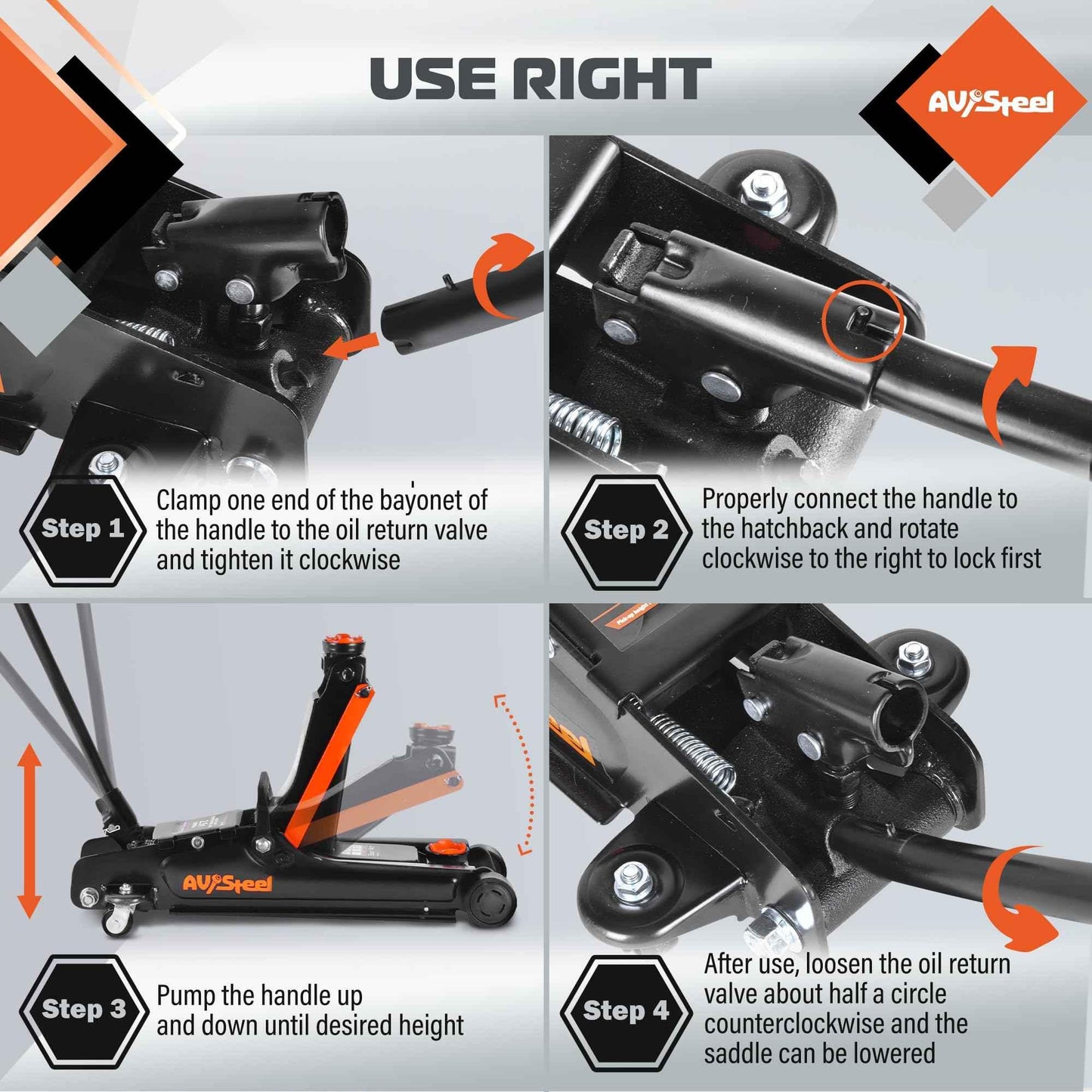 AV Steel Floor Jack 2.5 Ton (5500 lbs), Low Profile Floor Jack with Single Piston Pump, Heavy Duty Steel Hydraulic Jack for Car, Jack for Car with Lifting Range 3.4'' to 14.6'' - Track Minded HPDE, LLC