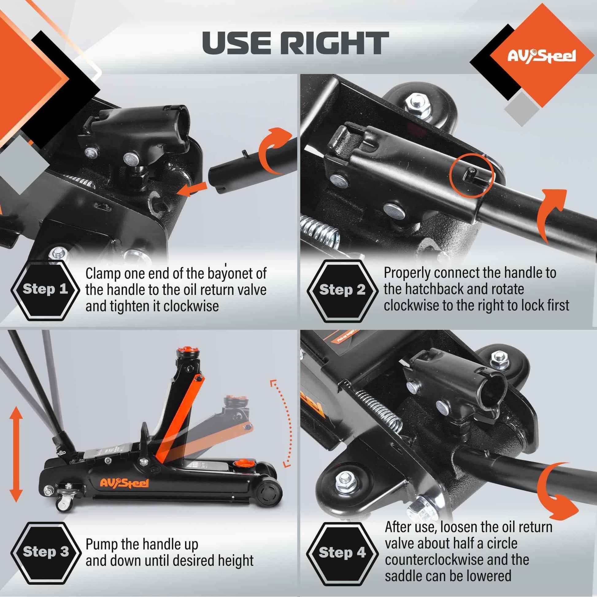 AV Steel Floor Jack 2.5 Ton (5500 lbs), Low Profile Floor Jack with Single Piston Pump, Heavy Duty Steel Hydraulic Jack for Car, Jack for Car with Lifting Range 3.4'' to 14.6'' - Track Minded HPDE, LLC