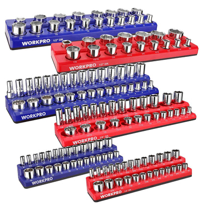 WORKPRO Magnetic Socket Organizer Set, 6-Piece Socket Holder Set Includes 1/4", 3/8", 1/2" Drive Metric SAE Socket Trays, Holds 143 Pieces Sockets, Christmas Gift for Men(Socket not Included) - Track Minded HPDE, LLC