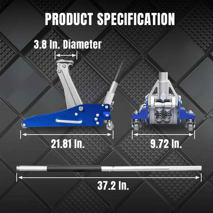 BIG RED T815016L Torin Hydraulic Low Profile Aluminum and Steel Racing Floor Jack with Dual Piston Quick Lift Pump, 1.5 Ton (3,000 lb) Capacity, Blue, T815016L - Track Minded HPDE, LLC