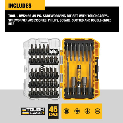 DEWALT Screwdriver Bit Set with Tough Case, 45-Piece (DW2166), Grey/Silver Screwdriving Set with Tough Case - Track Minded HPDE, LLC
