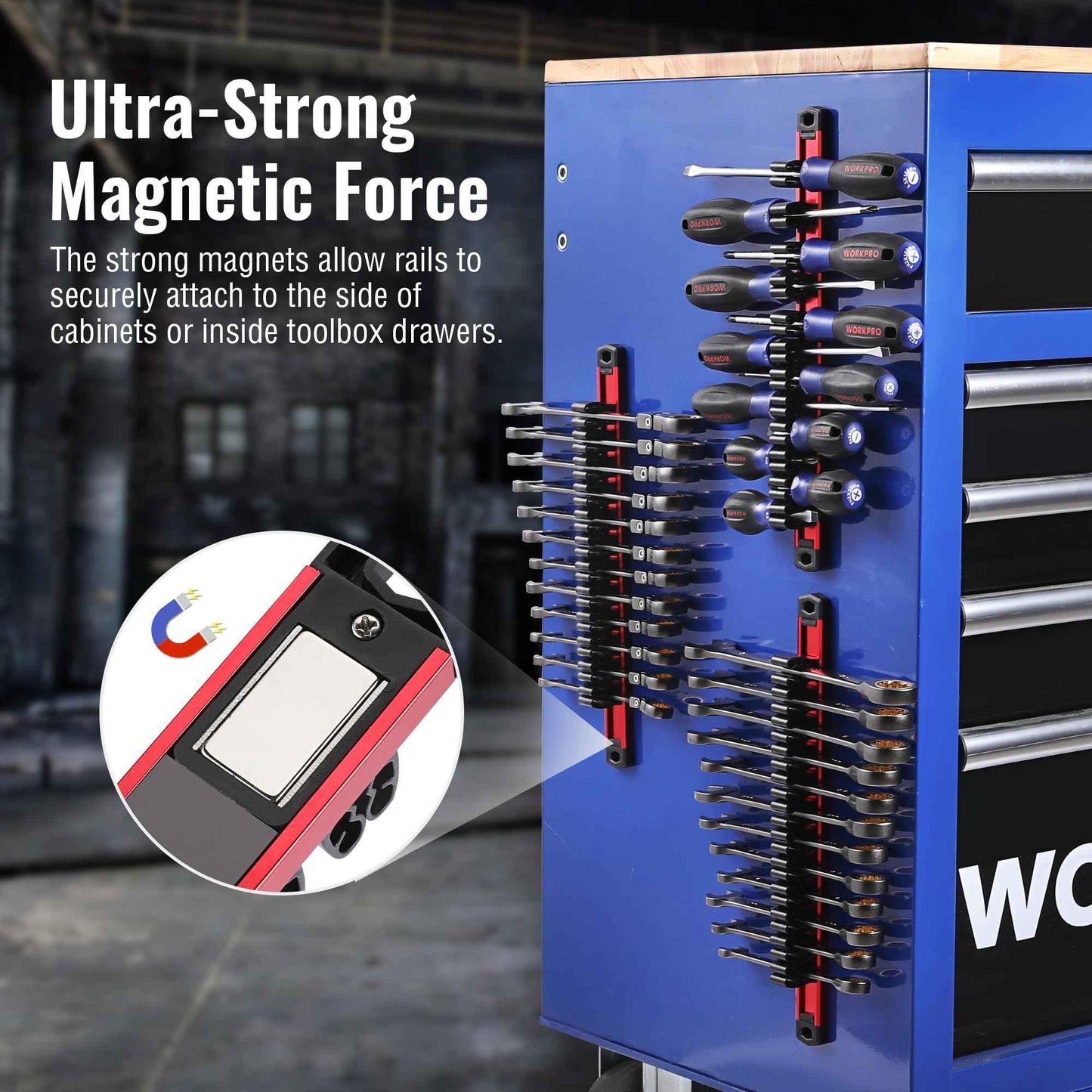 WORKPRO Magnetic Screwdriver Organizer and Wrench Organizer, Aluminum Rail Magnetic Tool Organizer, Tool Holder, Toolbox Organization, 12-Slot Screwdriver and Wrench Holder (Tools not Included) - Track Minded HPDE, LLC